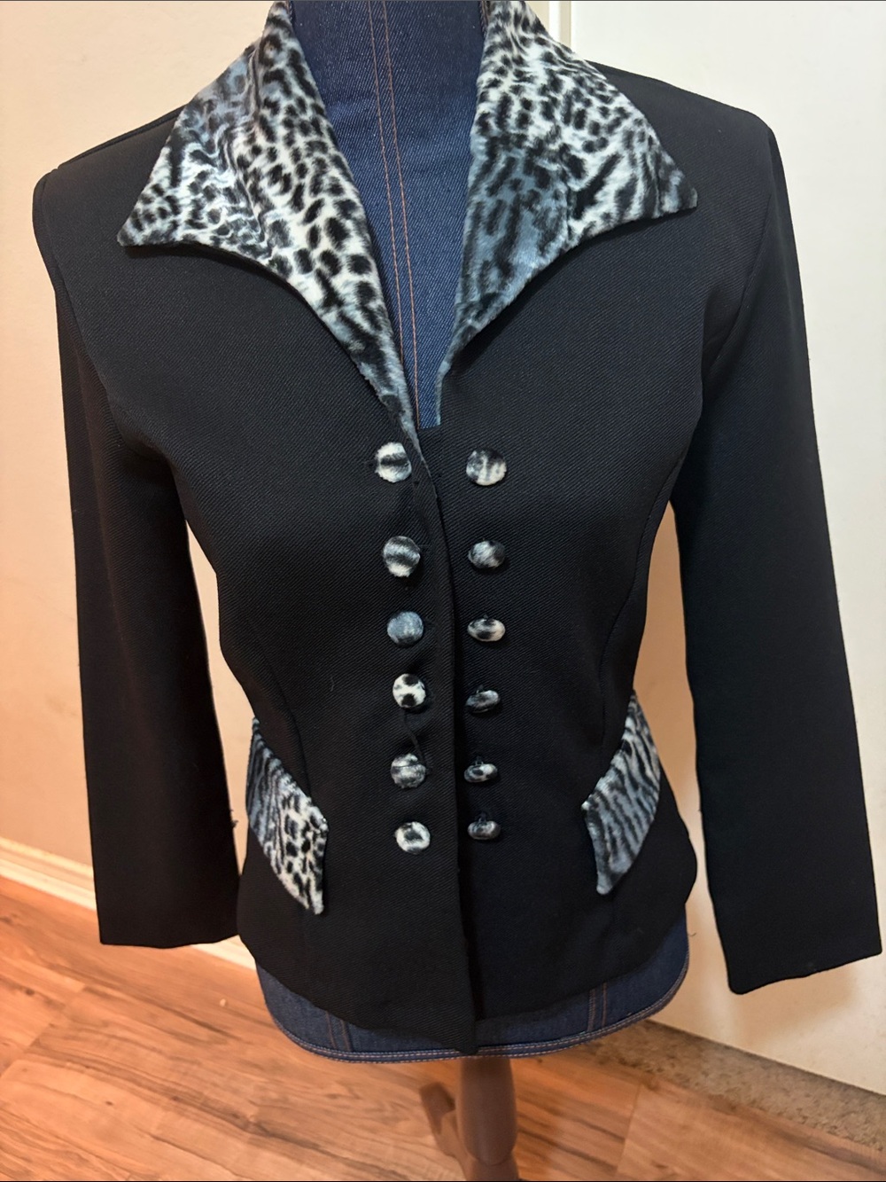 All That Jazz Black Blazer with Leopard-Print Trim